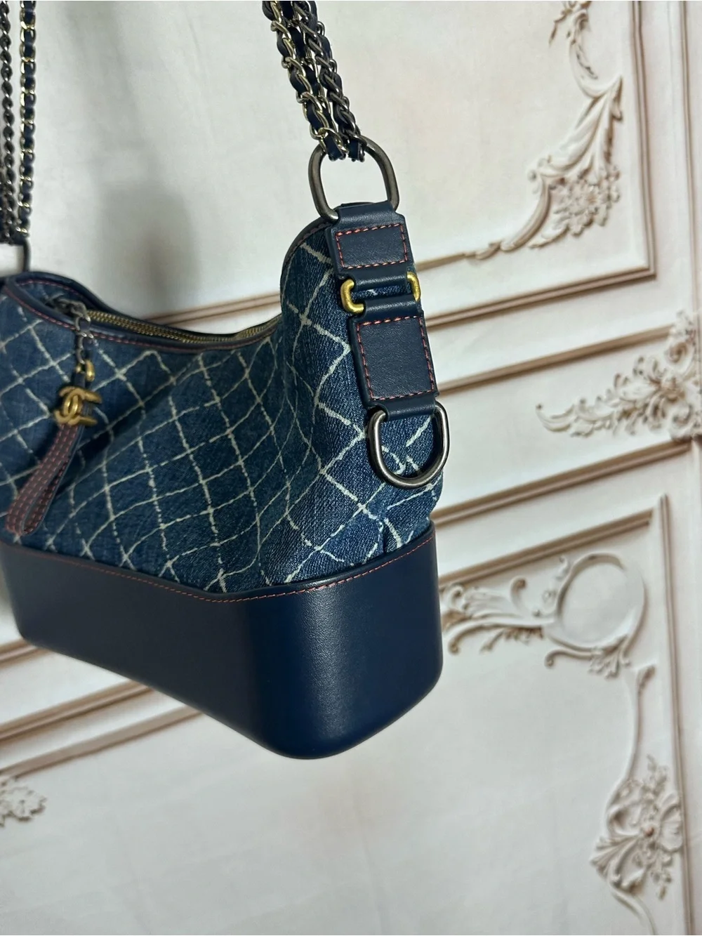CHANEL Denim Quilted Shoulder Bag with Gold CC Charm